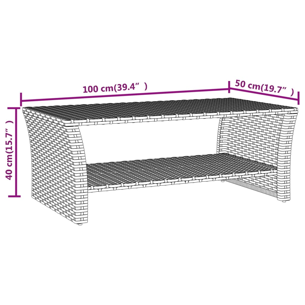 vidaXL Mesa de centro 100x50x40 cm vime PE cinzento