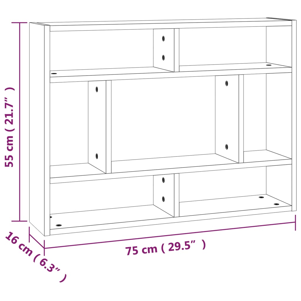 vidaXL Estante 75x16x55 cm derivados de madeira cinzento sonoma