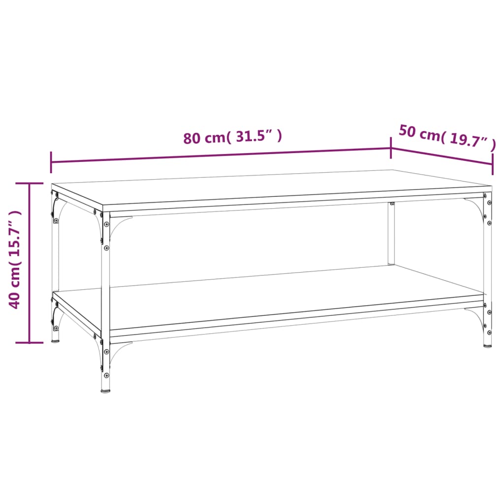 vidaXL Mesa de centro 80x50x40 cm derivados madeira carvalho sonoma