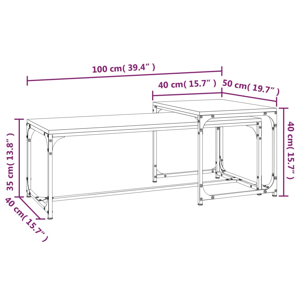 vidaXL Mesas de centro 2 pcs derivados de madeira cinzento sonoma