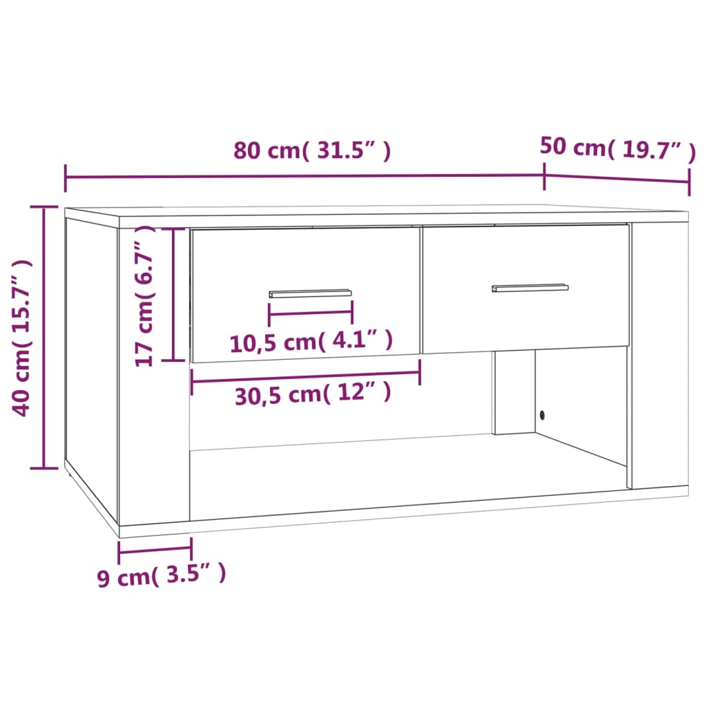 vidaXL Mesa de centro 80x50x40 cm derivados de madeira branco