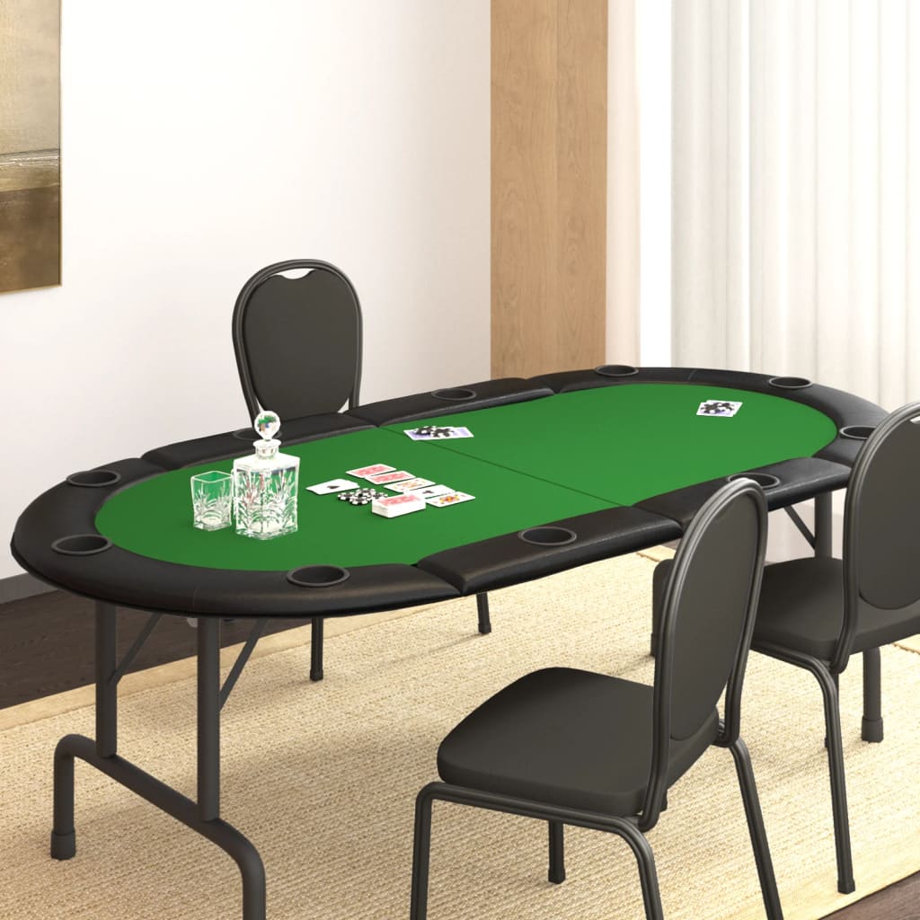 vidaXL Mesa tabuleiro póquer dobrável 10 jogadores 208x106x3cm verde