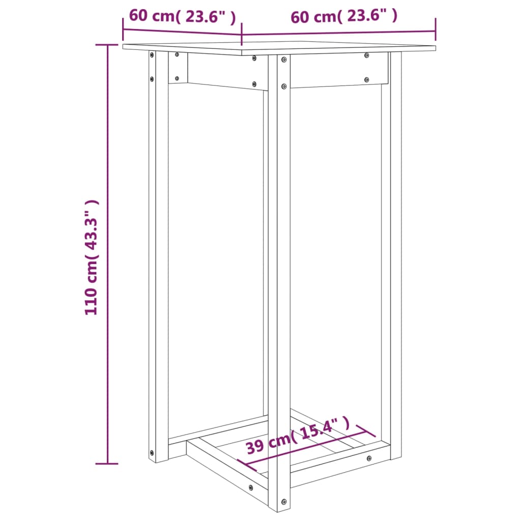 vidaXL Mesa de bar 60x60x110 cm pinho maciço cinza