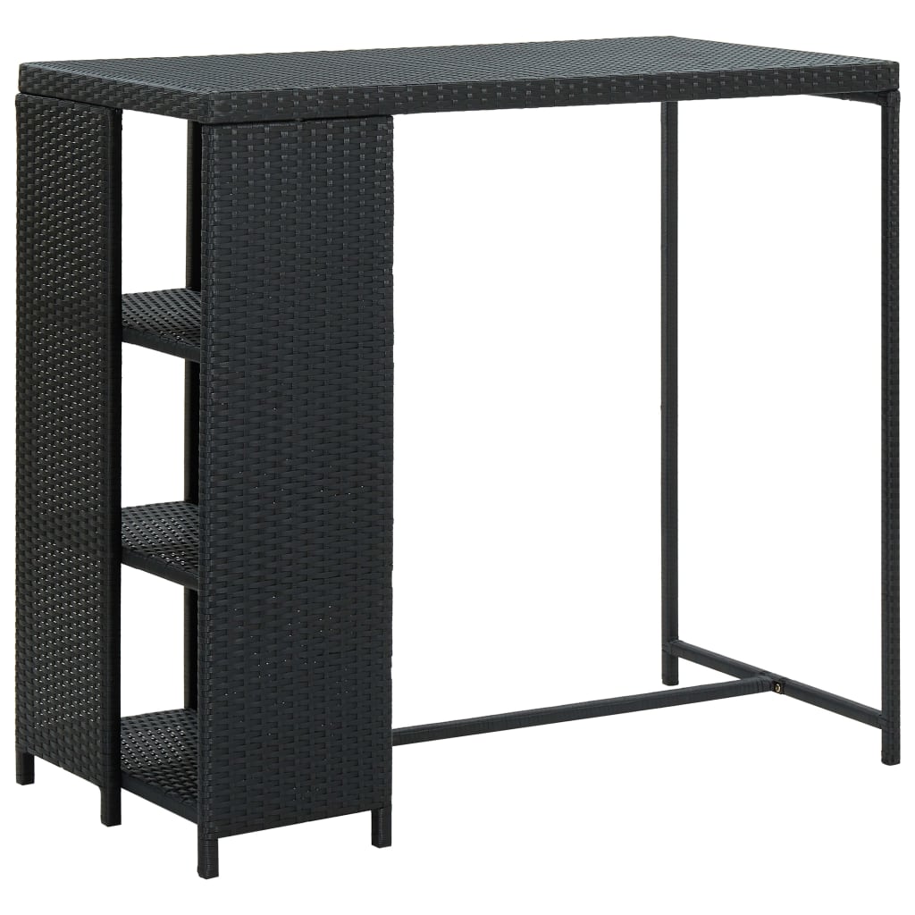 vidaXL Mesa de bar com prateleiras 120x60x110 cm vime PE preto