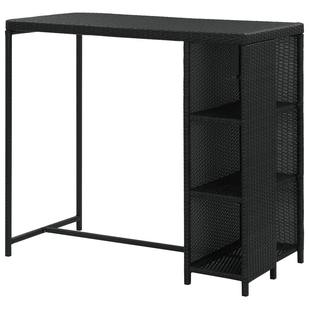 vidaXL Mesa de bar com prateleiras 120x60x110 cm vime PE preto