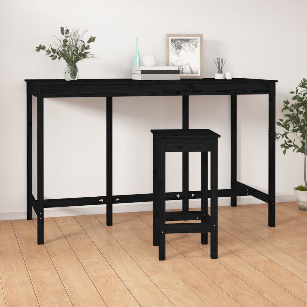 vidaXL Mesa de bar 180x80x110 cm pinho maciço preto