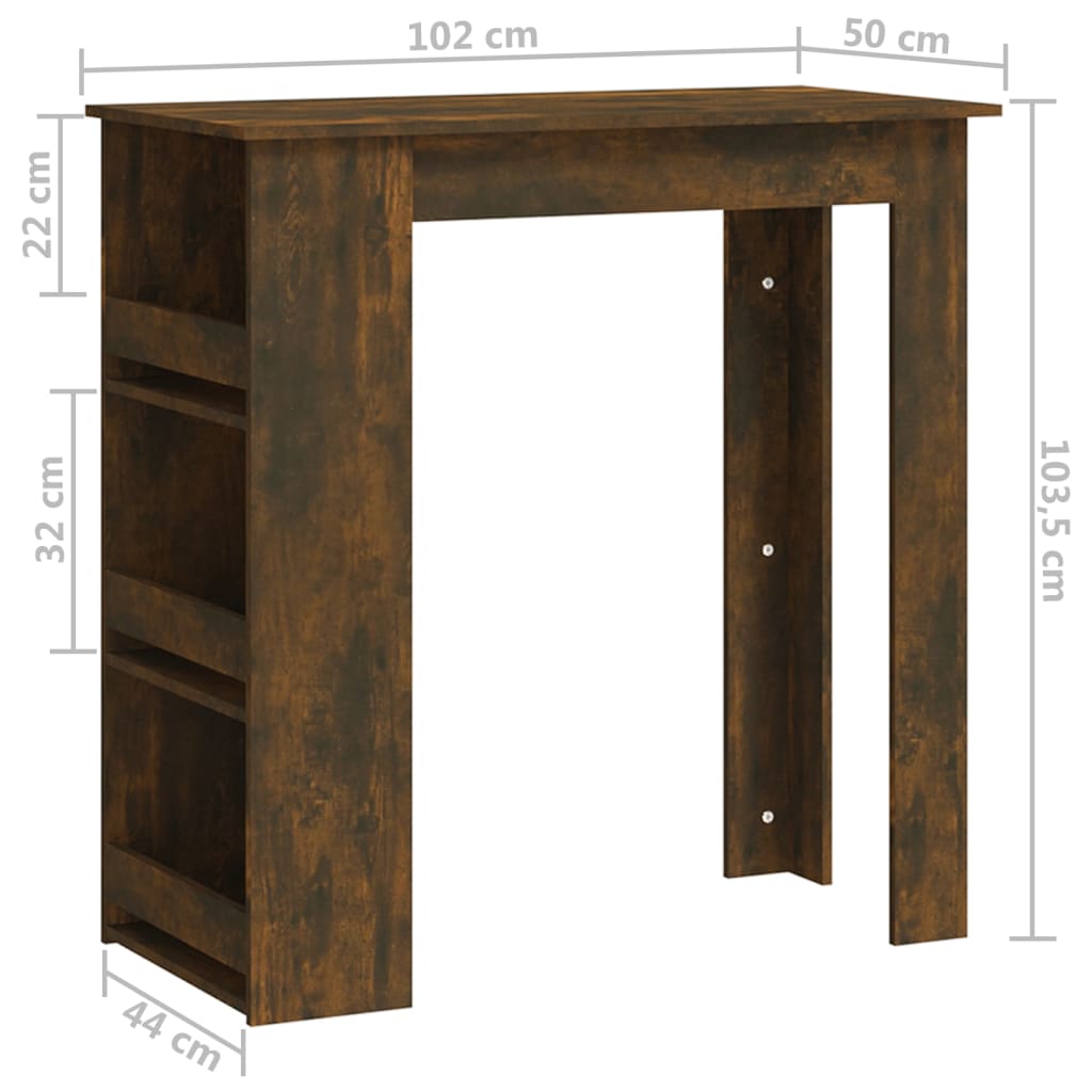 vidaXL Mesa bar c/ prateleiras 102x50x103,5cm aglome. carvalho fumado