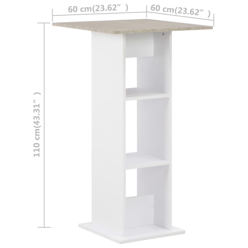 vidaXL Mesa de bar 60x60x110 cm branco e cinzento cimento