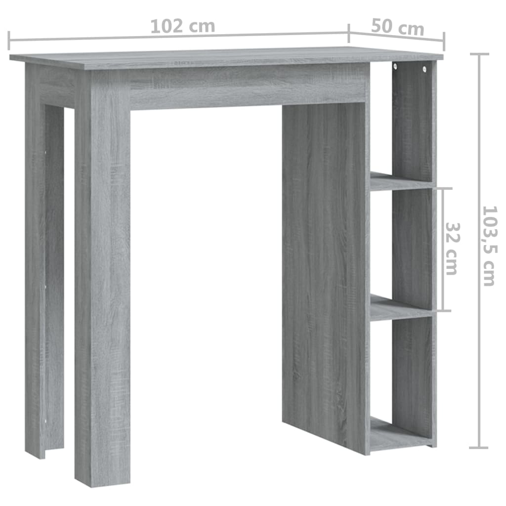 vidaXL Mesa de bar + prateleiras contrapl. 102x50x103,5cm sonoma cinza