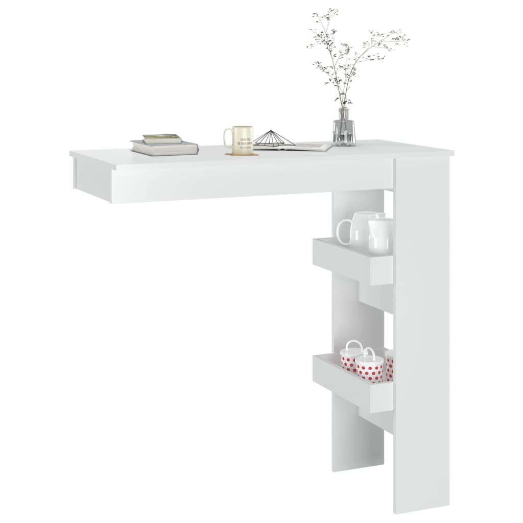 vidaXL Mesa bar parede 102x45x103,5cm derivados madeira branco brilh.