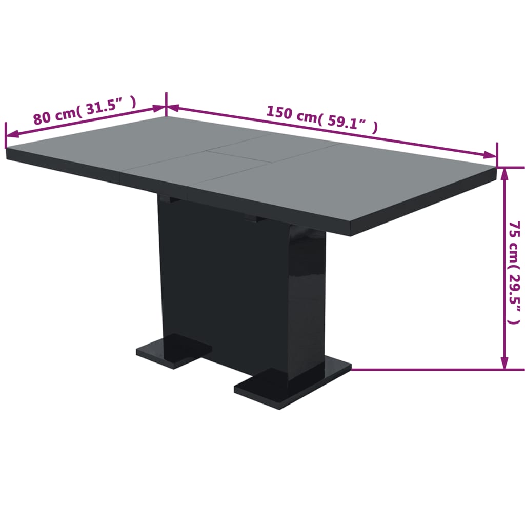 vidaXL Mesa de jantar extensível preto brilhante