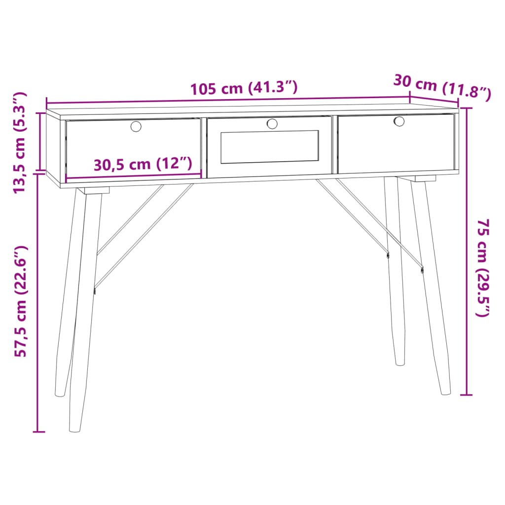 vidaXL Mesa consola c/ gavetas 105x30x75 cm derivados de madeira