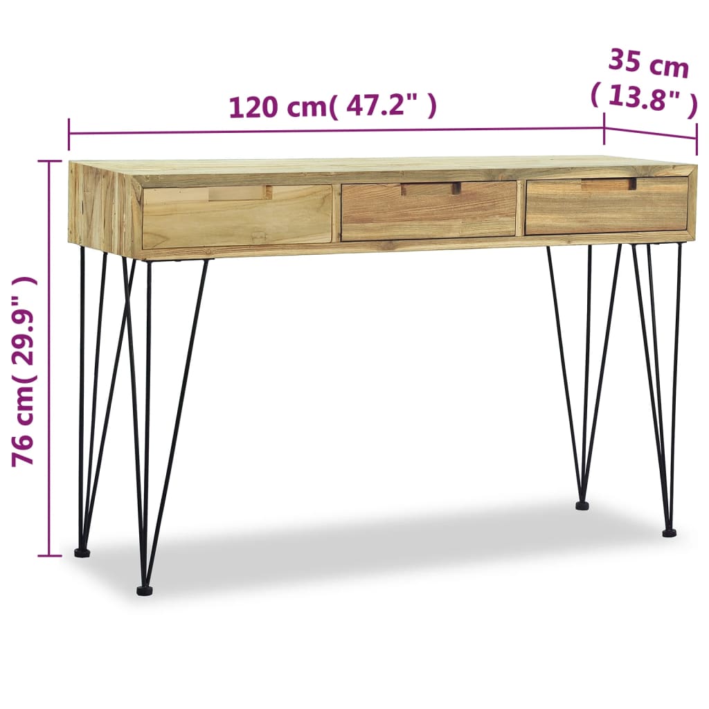 vidaXL Mesa consola em teca maciça 120x35x76 cm