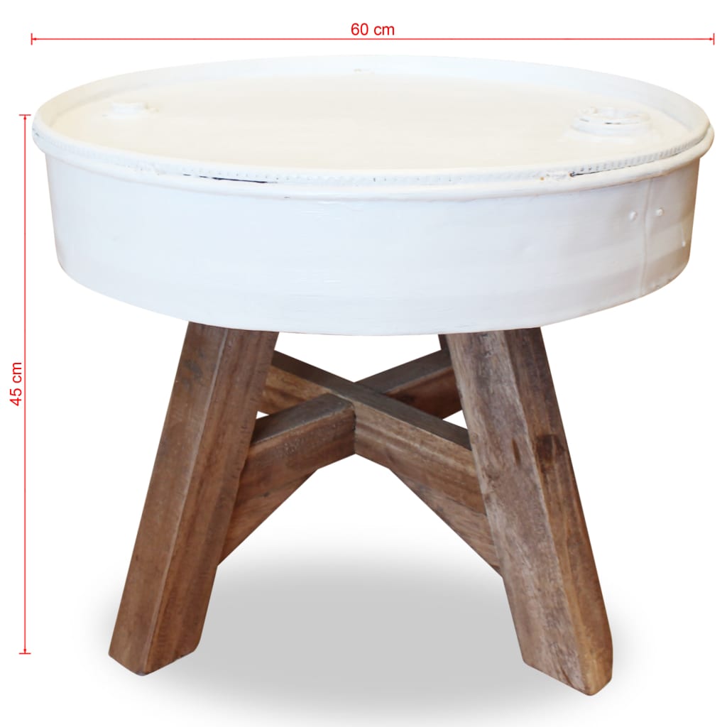 vidaXL Mesa de centro 60x45 cm madeira recuperada maciça branco