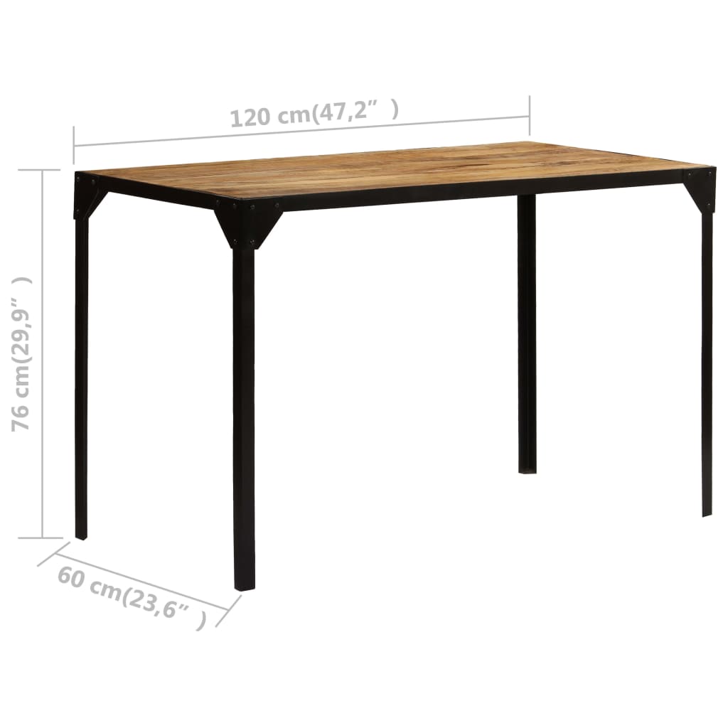 vidaXL Mesa jantar madeira de mangueira maciça áspera + aço 120 cm