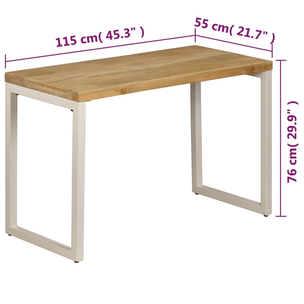 vidaXL Mesa de jantar 115x55x76 cm madeira de mangueira maciça e aço