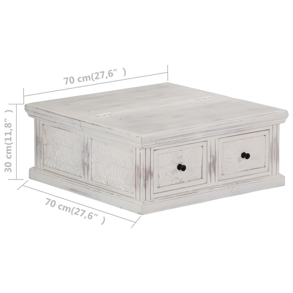 vidaXL Mesa de centro 70x70x30 cm madeira de mangueira maciça branco