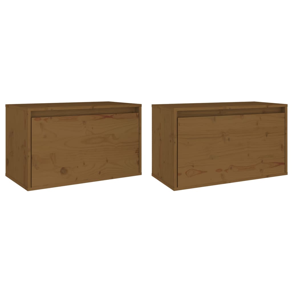 vidaXL Armários de parede 2 pcs 60x30x35 cm pinho maciço castanho mel