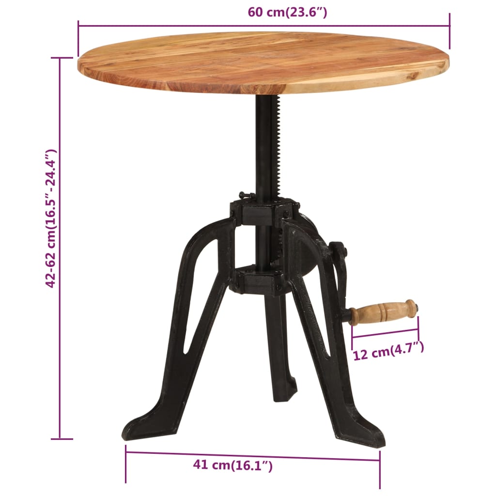 vidaXL Mesa de apoio 60x(42-62) cm acácia maciça e ferro fundido