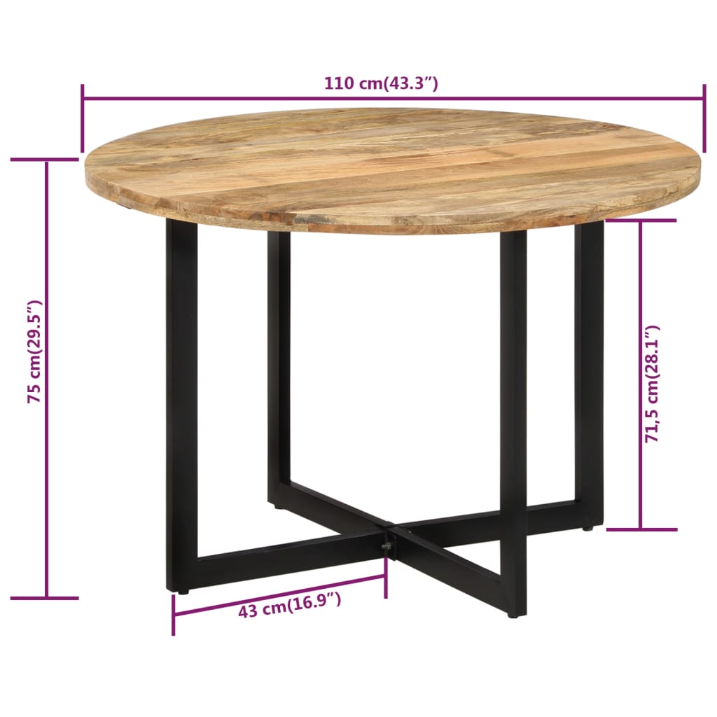 vidaXL Mesa de jantar 110x75 cm madeira de mangueira maciça