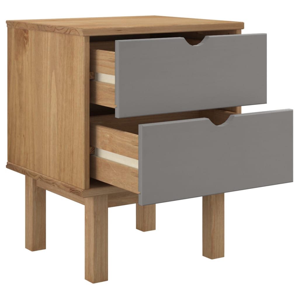 vidaXL Mesa de cabeceira OTTA 45x39x57 cm pinho maciço castanho/cinza