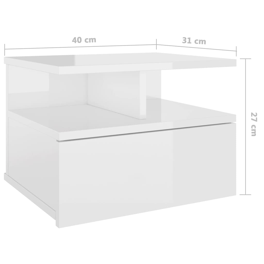 vidaXL Mesa de cabeceira suspensa 2 pcs 40x31x27 cm branco brilhante