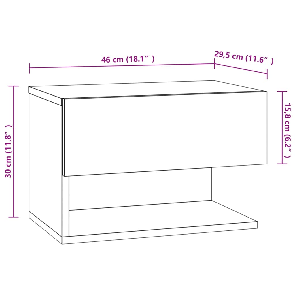 vidaXL Mesa de cabeceira montagem na parede cinzento cimento