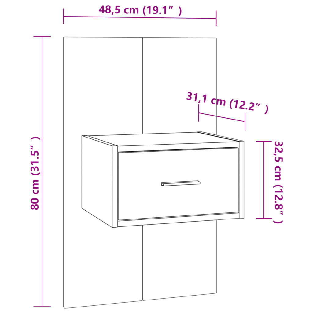 vidaXL Mesas cabeceira montagem parede 2 pcs branco e carvalho sonoma