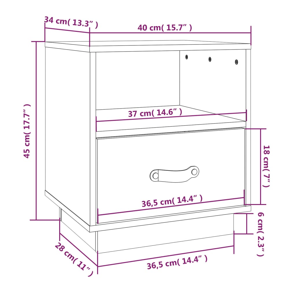 vidaXL Mesa de cabeceira 40x34x45 cm madeira de pinho maciça branco