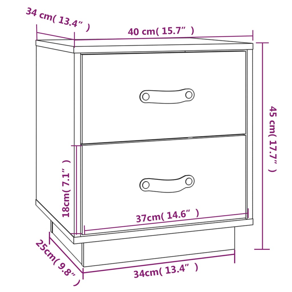 vidaXL Mesa de cabeceira 40x34x45 cm madeira de pinho maciça branco