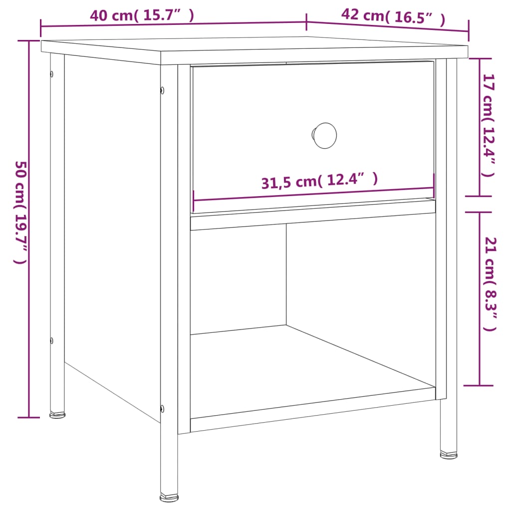 vidaXL Mesa cabeceira 40x42x50 cm derivados madeira carvalho castanho