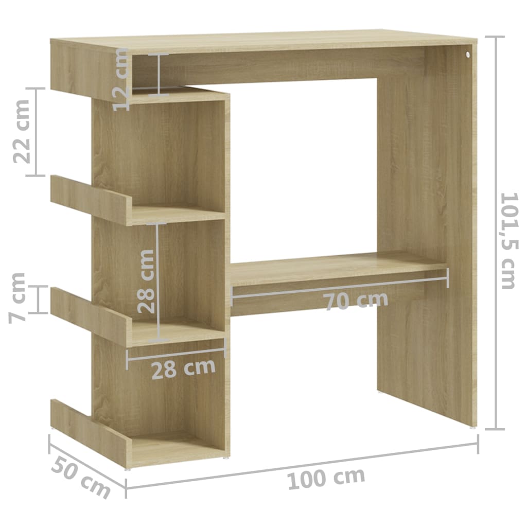 vidaXL Mesa de bar c/ prateleiras derivados de madeira carvalho sonoma