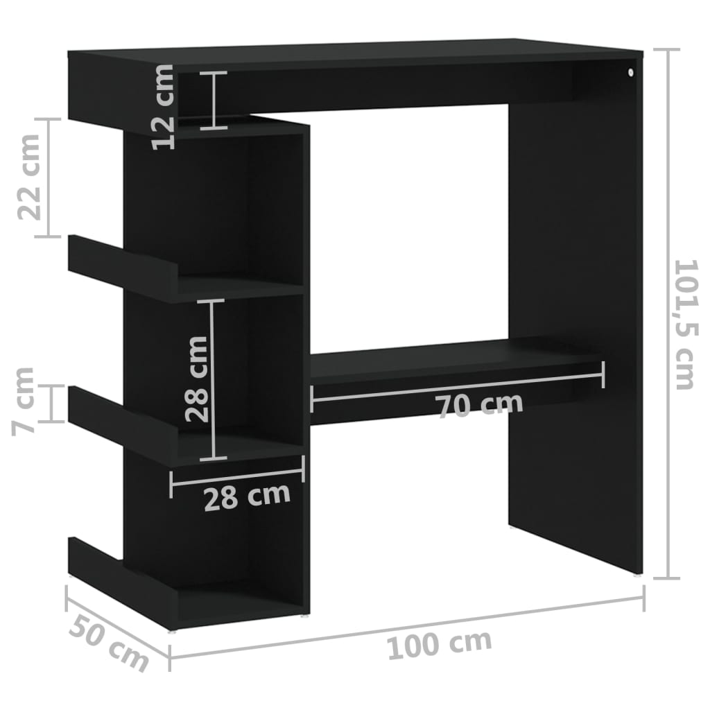 vidaXL Mesa de bar c/ prateleiras derivados de madeira preto