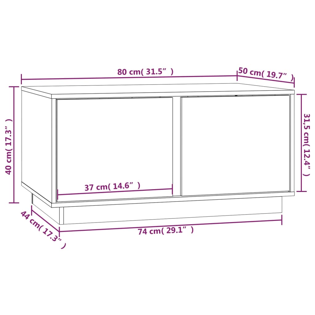 vidaXL Mesa de centro 80x50x40 cm madeira de pinho maciça cinza