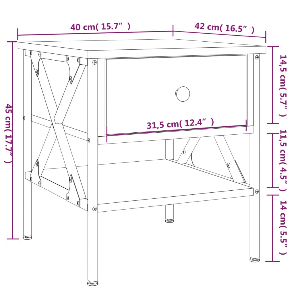 vidaXL Mesa de cabeceira 40x42x45 cm derivados madeira carvalho sonoma