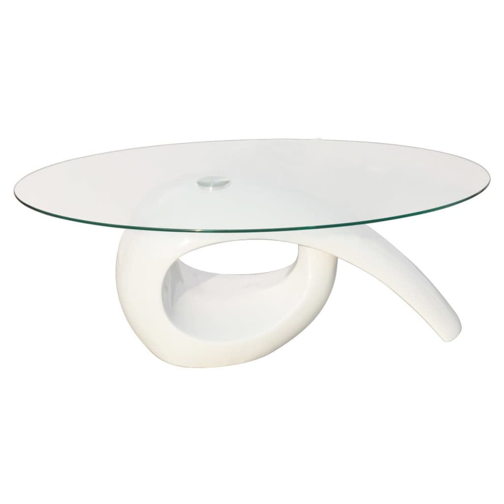 vidaXL Mesa de centro com tampo oval de vidro, branco brilhante