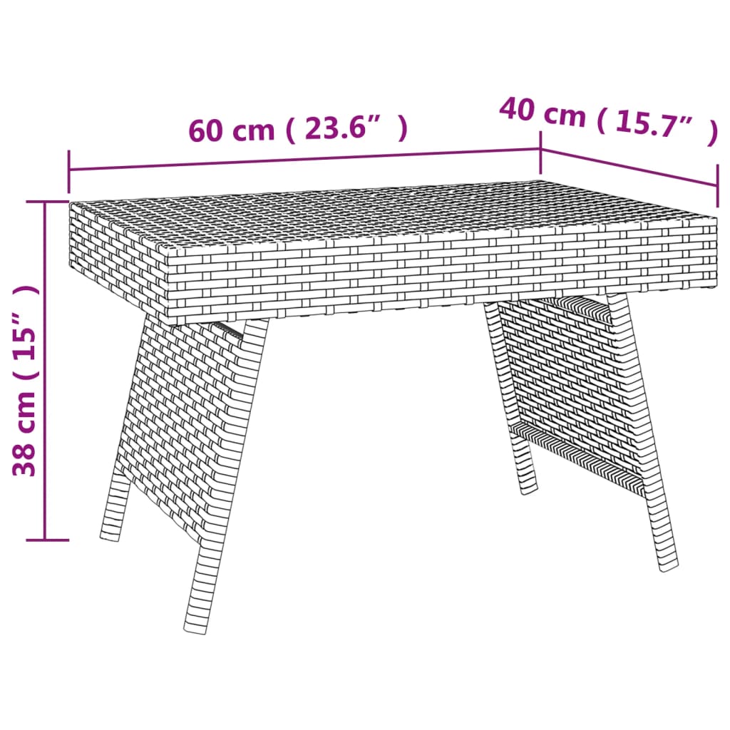 vidaXL Mesa de apoio dobrável 60x40x38 cm vime PE preto