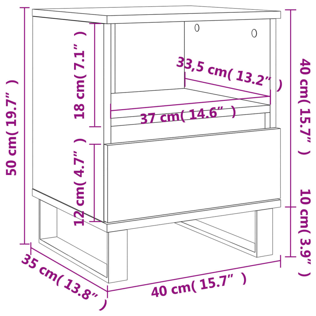 vidaXL Mesa de cabeceira 40x35x50cm derivados madeira cinzento cimento