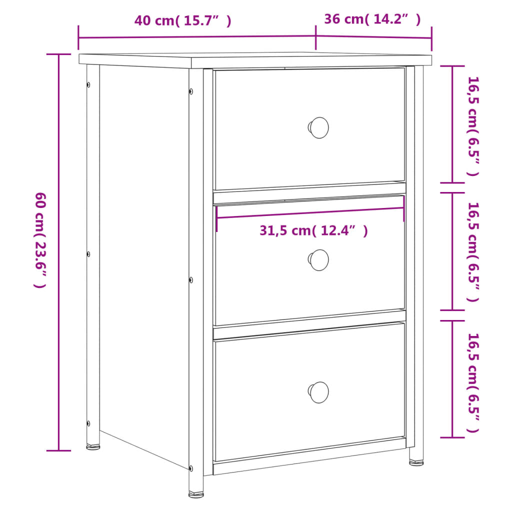 vidaXL Mesa de cabeceira 40x36x60 cm derivados madeira carvalho sonoma