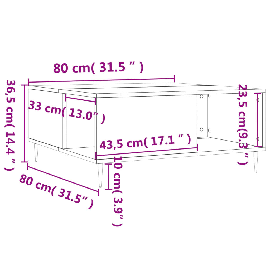 vidaXL Mesa de centro 80x80x36,5 cm derivados madeira branco brilhante