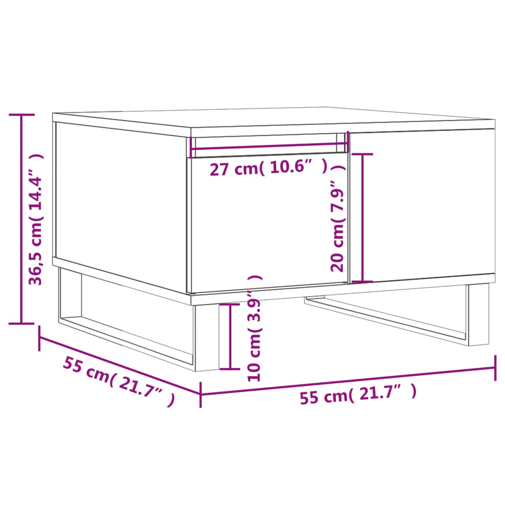 vidaXL Mesa de centro 55x55x36,5 cm derivados madeira carvalho fumado