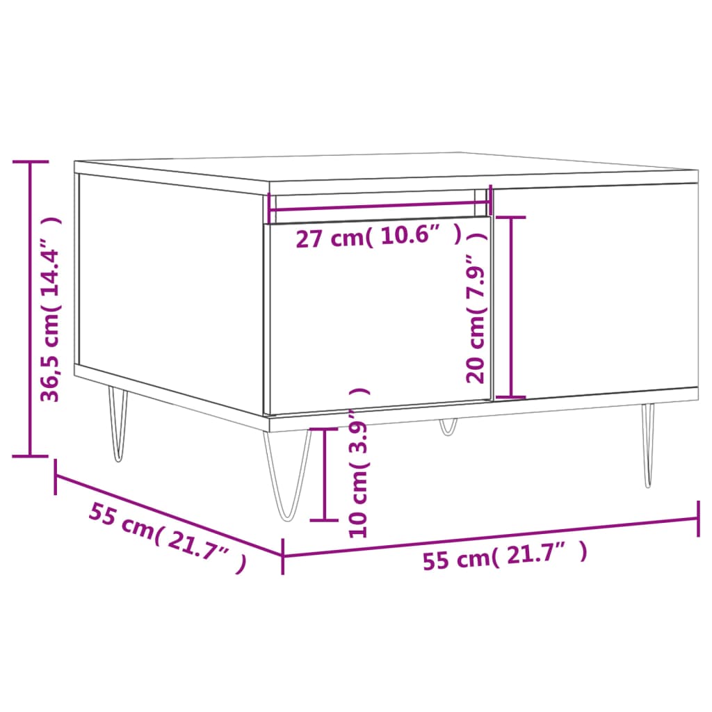 vidaXL Mesa de centro 55x55x36,5 cm derivados de madeira cinza sonoma