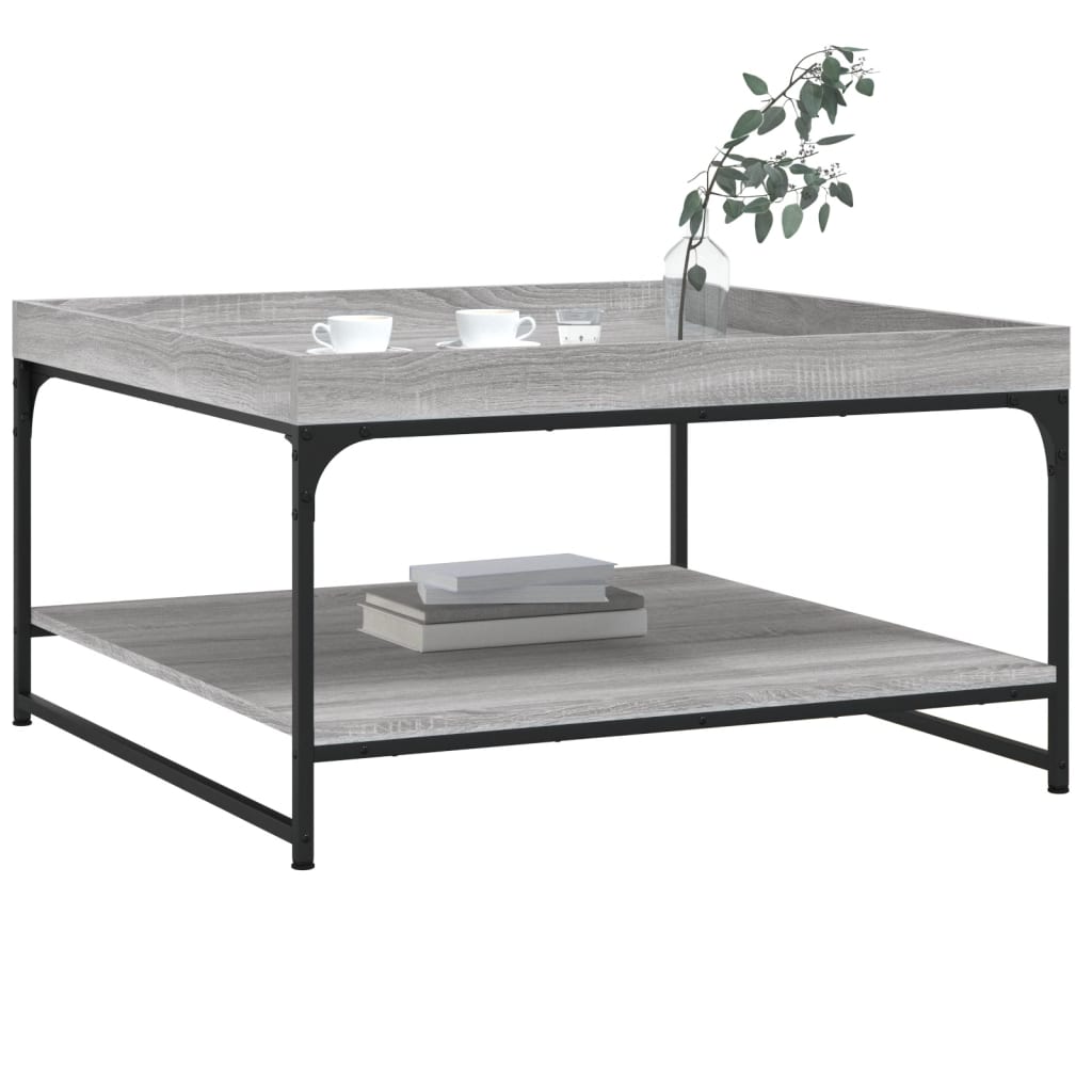 vidaXL Mesa de centro 80x80x45 cm derivados madeira/ferro cinza sonoma