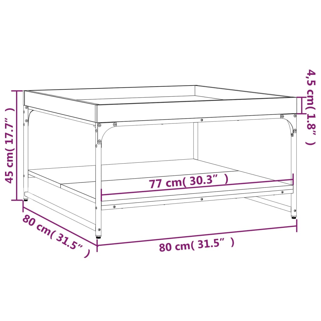 vidaXL Mesa de centro 80x80x45 cm derivados madeira/ferro cinza sonoma