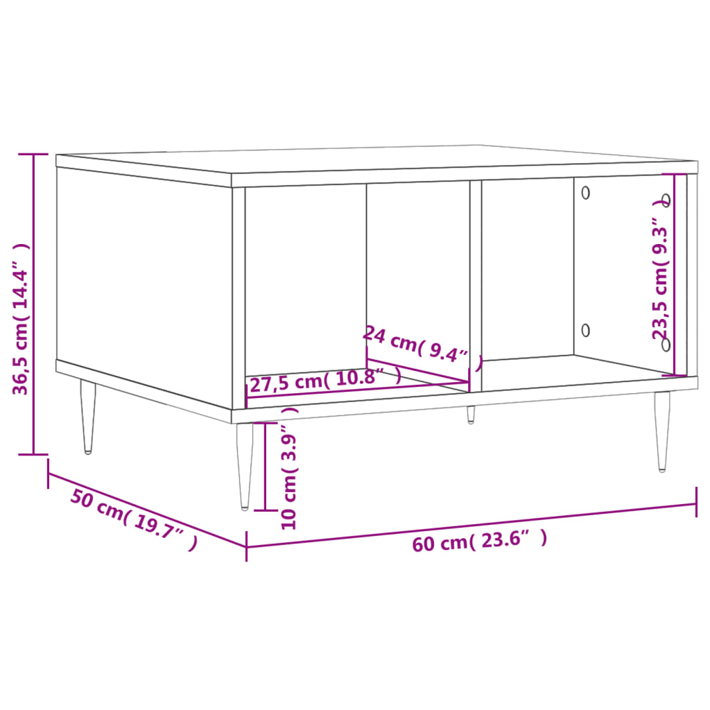 vidaXL Mesa de centro 60x50x36,5 cm derivados madeira carvalho sonoma