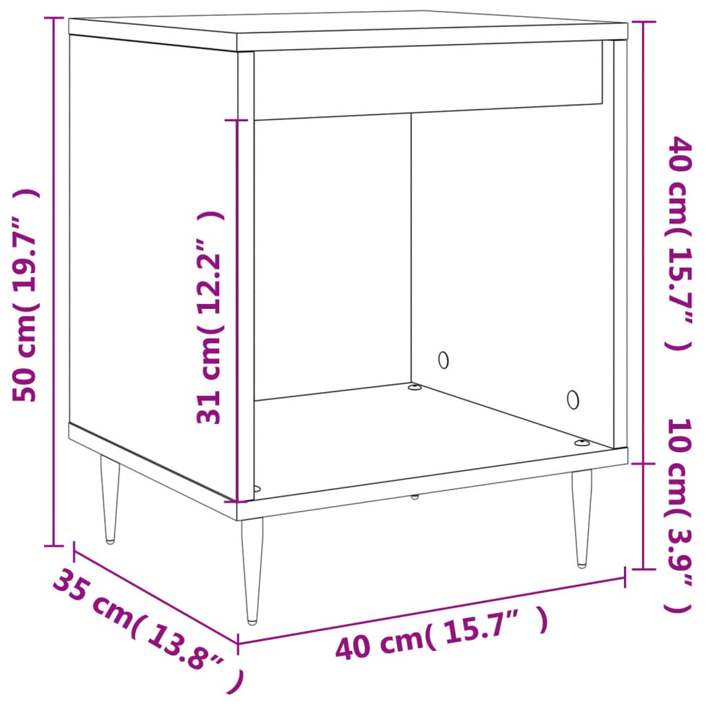 vidaXL Mesa de cabeceira 40x35x50cm derivados madeira cinzento cimento