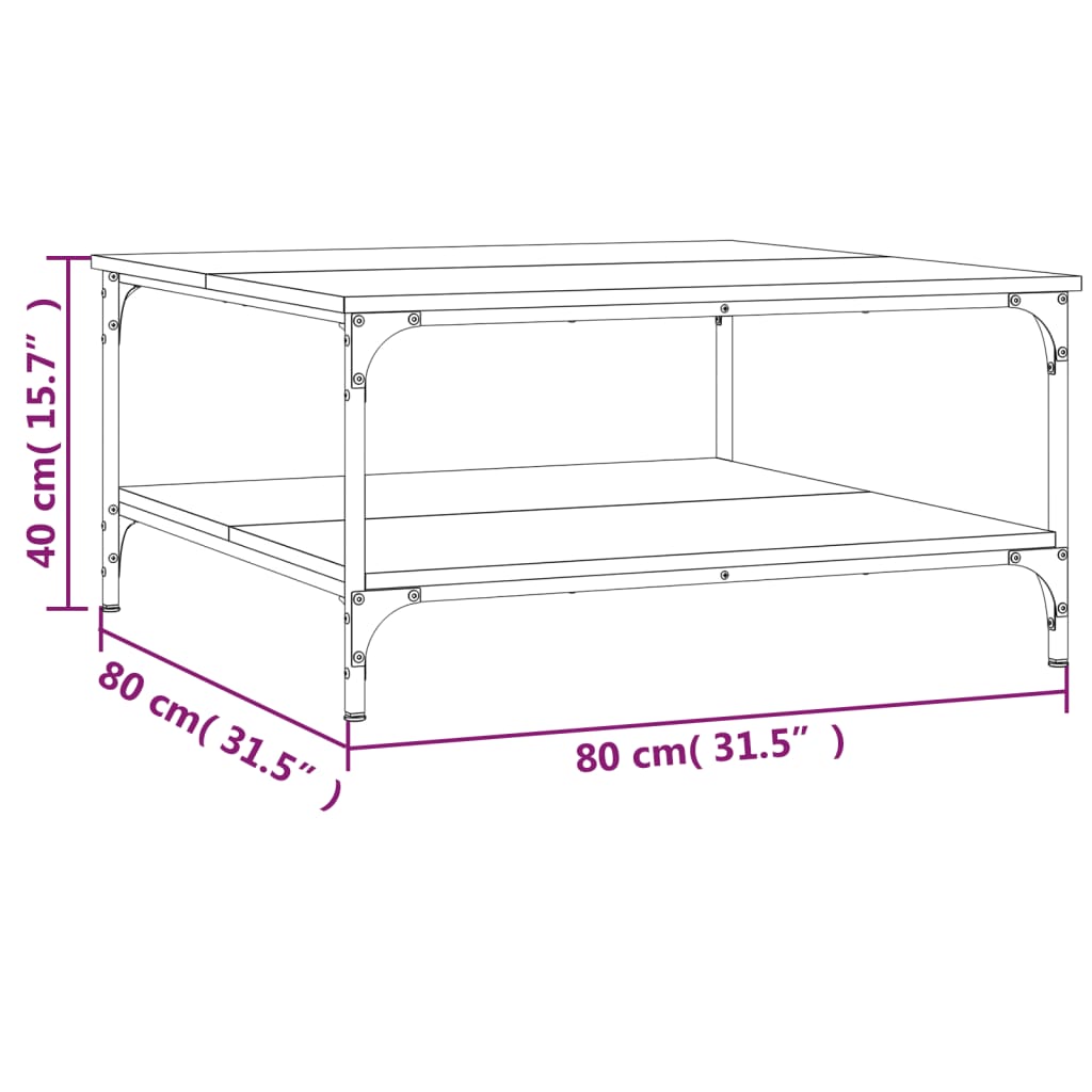 vidaXL Mesa de centro 80x80x40 cm derivados madeira carvalho castanho