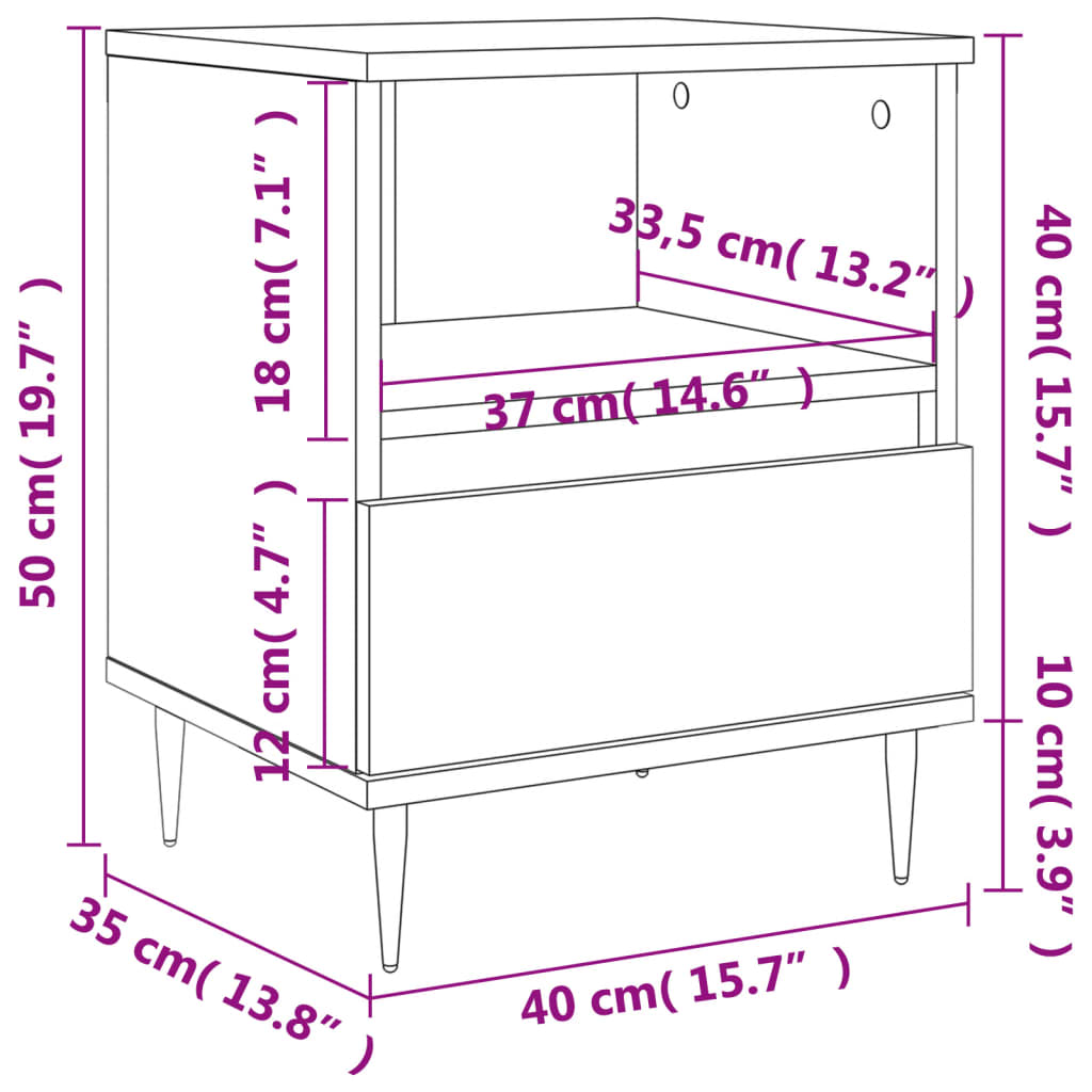 vidaXL Mesa de cabeceira 40x35x50 cm derivados de madeira branco