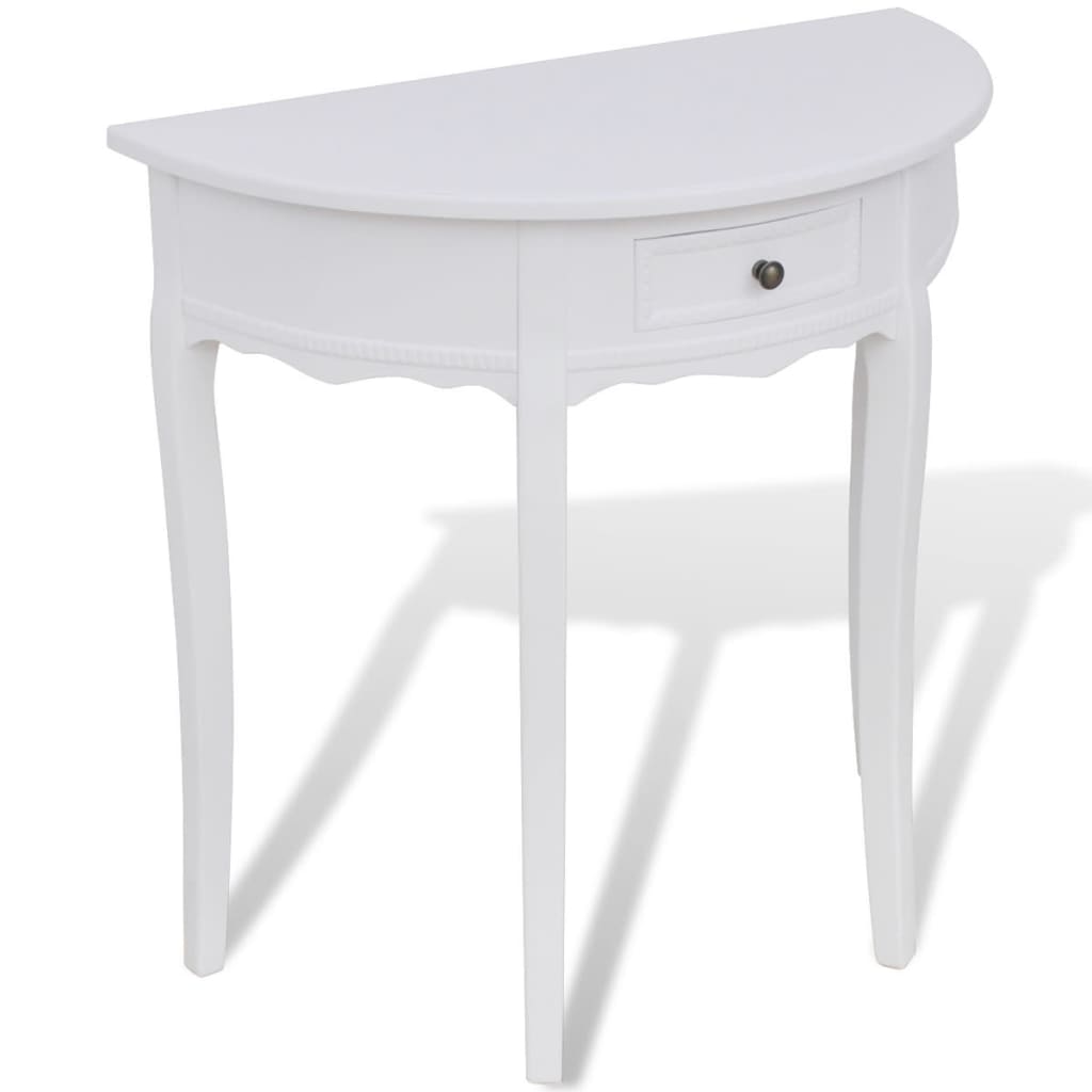 vidaXL Mesa consola meia-lua com gaveta branco