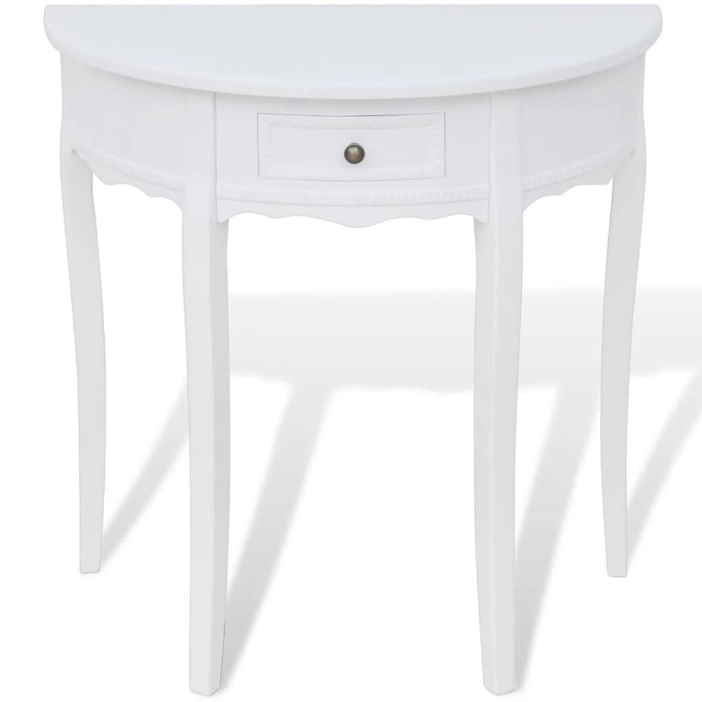 vidaXL Mesa consola meia-lua com gaveta branco